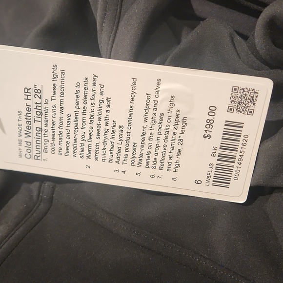 NWT Lululemon Cold Weather High-Rise Running Tight 28", Size 6 - Picture 8 of 8